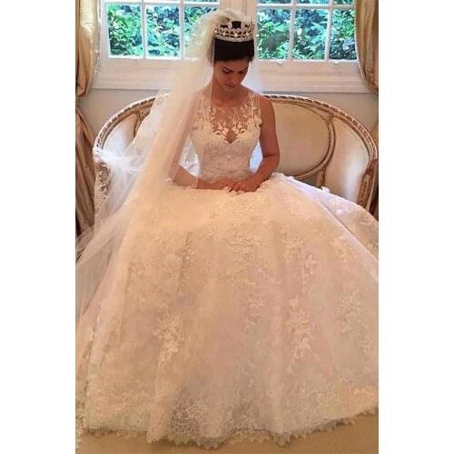 Lace Appliques Ball Gown Wedding Dress for Bride 2021 Scoop Neck Vestido De Novia Sleeveless Wedding Bridal Gowns