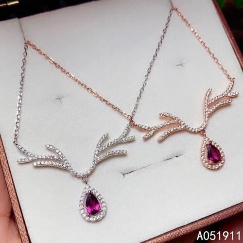 KJJEAXCMY fine jewelry natural garnet 925 sterling silver women pendant necklace chain support test popular