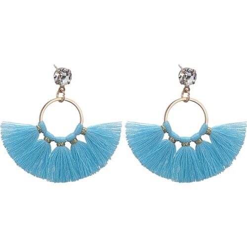 LOVBEAFAS Small Cute Crystal Tassel Drop Dangle Earrings For Girls Delicate Brincos Cotton Fringe Bohemian Earings Women Jewelry