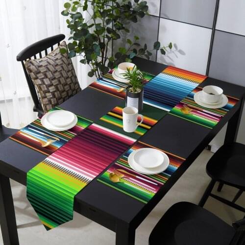 Mexican Stripes Colorful Stripes Table Runner Placemats Set Country Wedding Table Art Decoration for Kitchen Home Dining Holiday