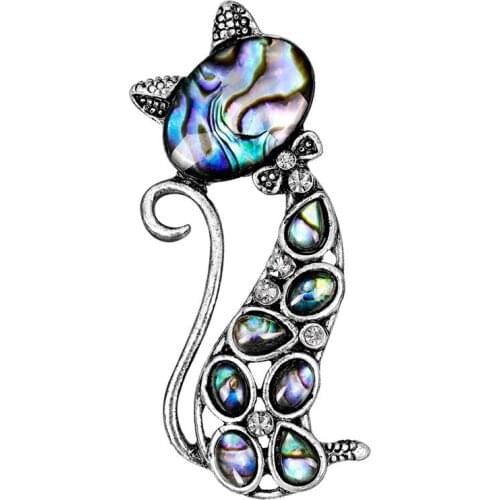 Cute Shell Cat Brooch For Party Gift Shell Metal Crown Rhinestones Enamel Pin Black Animal Brooch