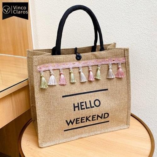 Fashion Tassel Linen Tote Bag Large Handbags Women Luxury Brand Shopping Bag Big Shoulder Bag Ladies Hand Bags Sac A Main Bolsos