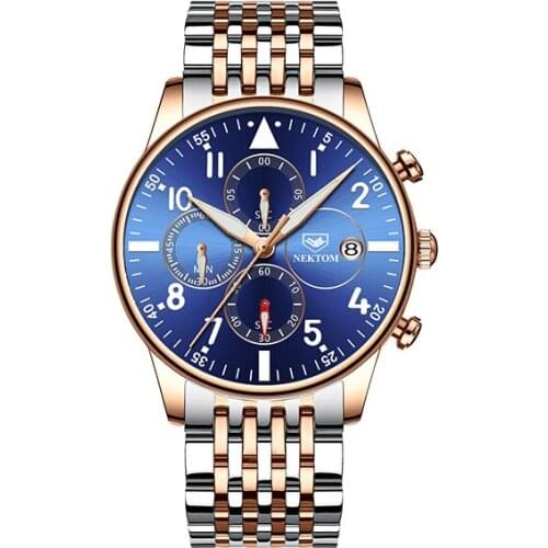 NEKTOM 8195 Men Stainless Steel Brand Watch Luxury Quartz Wrist Watches Business Casual Watch for Man Clock