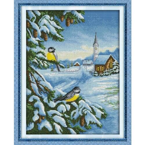 Joy Sunday Needlework DIY Cross Stitch Sets for Embroidery Kit Snow Bird Pattern Full Embroidery Cross-Stitching Wall Home Decro