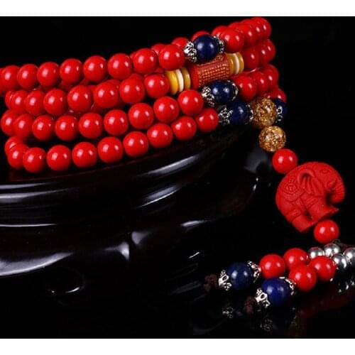 Natural Taiwan Cinnabar Bracelet Cinnabar Elephant With Heart Sutra 108 Prayer Beads Bracelet Sweater Chain Jewelry