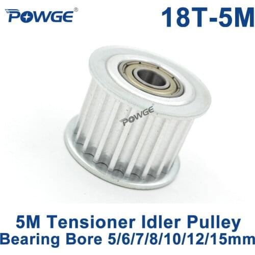 POWGE 18 Teeth 5M Idler Pulley Tensioner Wheel Bore 5/6/7/8/10/12/15mm with Bearing Guide synchronous pulley HTD5M 18teeth 18T
