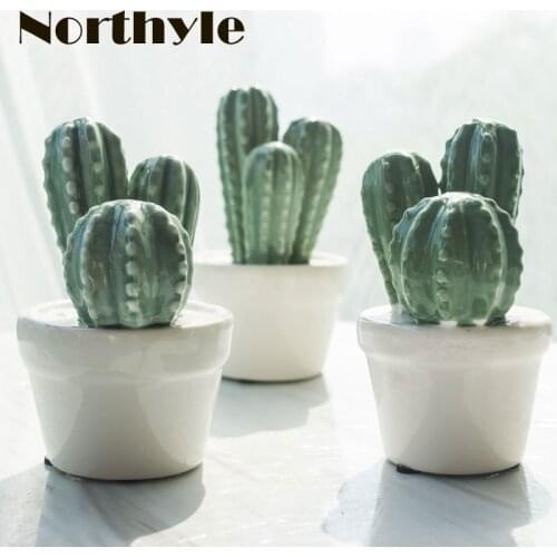 Northyle modern ceramic cactus plants figurine fairy garden miniatures porcelain cactus craft decoration figurin ornaments