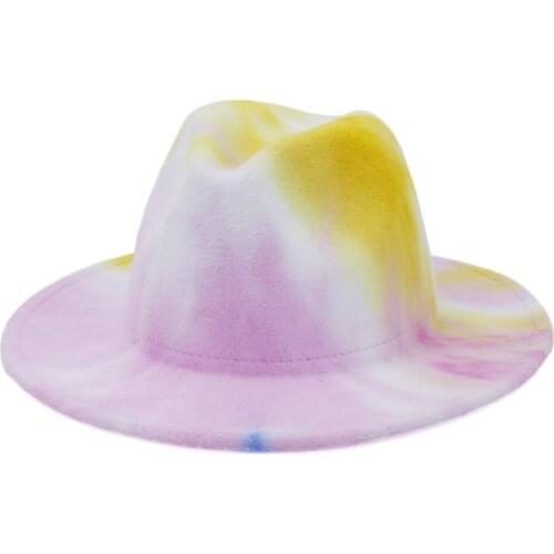 2021 Sombrero New Wool Winter Hat Round Felt Hat Big Brim Women Spring Autumn Tie-dye Flat Woolen Top Fedora Hat Gorras