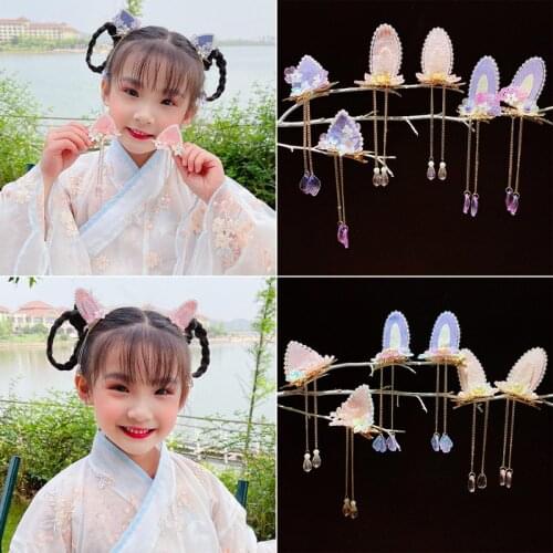 The new 2021 antiquities of rabbit ears a word with the three-dimensional tassel hanfu headdress hairpin children hair clips
