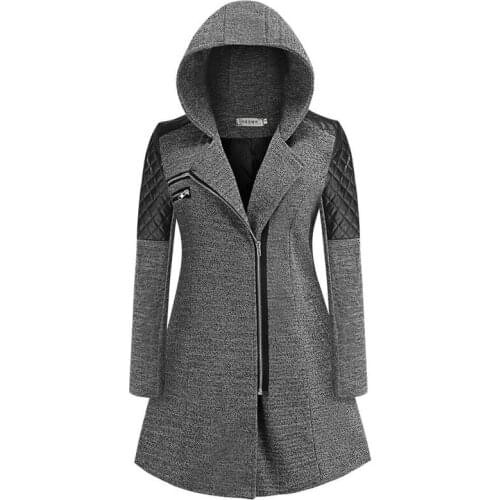 2019 Autumn/winter Long Hooded Loose-fitting Coat Womens Clothing Spliced Zipper Hooded Gray Women Long Coat