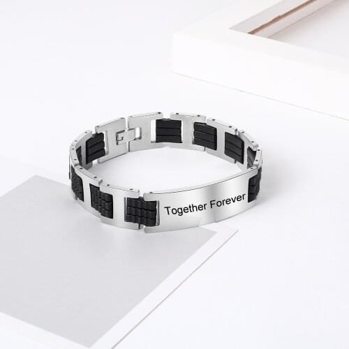 Personalize Engrave Name Bracelets for Men Stainless Steel ID Tag Bracelets & Bangles Customized Jewelry Gift For Him