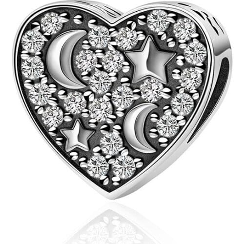 2018 New 100% 925 Sterling Silver Bead Charm Blue Star Moon Enamel Pendant Fit Original Design Bracelet Bangle 6121-6140