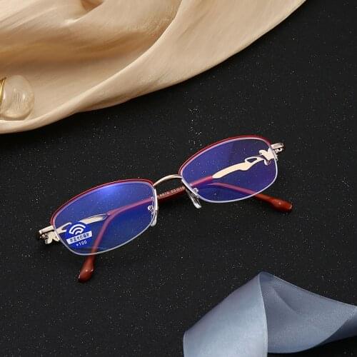 Progressive Reading Glasses Women Anti Blue Light Luxry Brand Half Frame Prebyopia Spectacles Hyperopia Eyeglasses +1.0~+4.0