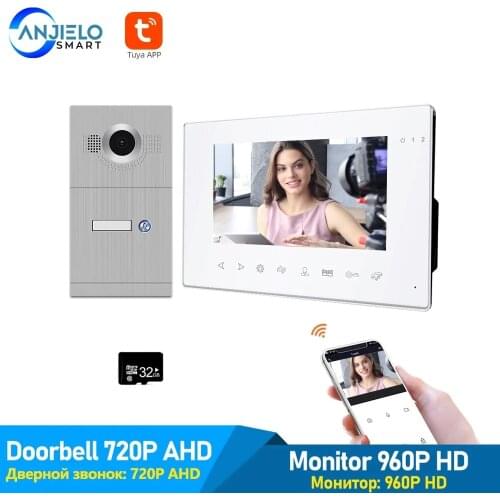 Smart Tuya Home 7 Inch Wired Video Doorphone Intercom System Motion Detection Night Vision Record for Home Security