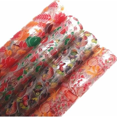 Autumn Birds Leaves Mushrooms Printed Jelly Leather Transparent See Through TPU Printed Sheets For Bows Earrings DIY R025C