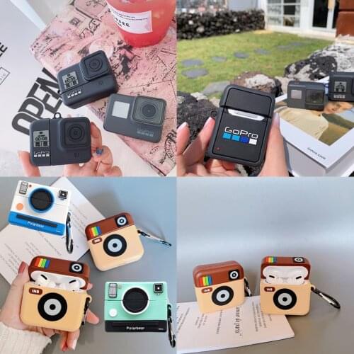 3D Luxury Sports Camera Gopro Silicone Case for Apple Airpods 2 1 Cover for Air Pods 1 2 Case Wireless Charging Soft Cover Box