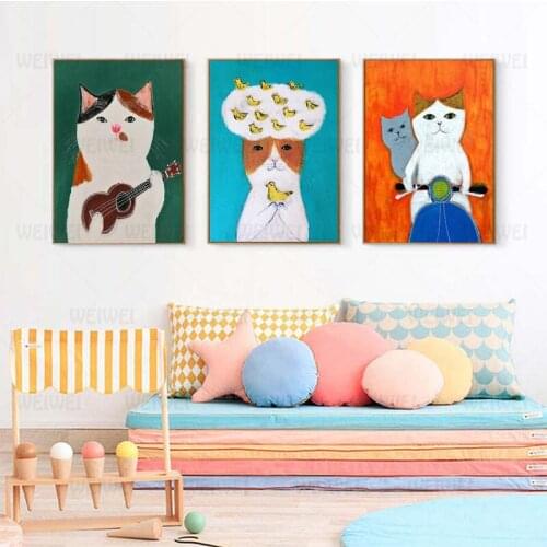Cartoon Cat Posters And Prints Canvas Oil Painting Wall Art Pictures For Living Room Kids Bedroom Nursery Cuadros Home Decor