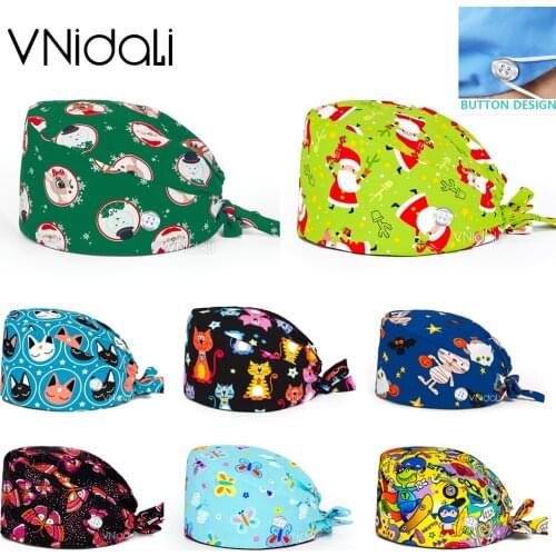 Christmas hat Butterfly printing Adjustable Cotton Work Cap Bouffant Hat Head Scarf Pet Grooming Agency festival Scrubs Hats