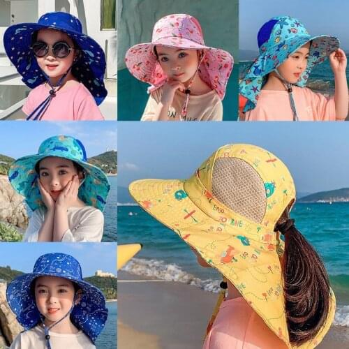 Sun Hat with Neck Flap Cartoon Print for Girls Toddler Baby Little Kids Outdoor Activities Dome Cap UV Protection Caps