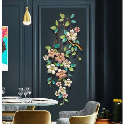 Nordic Wrought Iron Flower Wall Sticker Crafts Home Livingroom Wall Hanging Decoration Store Hotel Office Wall Mural Ornaments