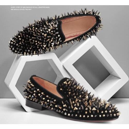 Mens casual shoes black genuine cow leather rivets lazy shoes fashion loafer shoes flat Zapatos Hombre Sping Chaussures