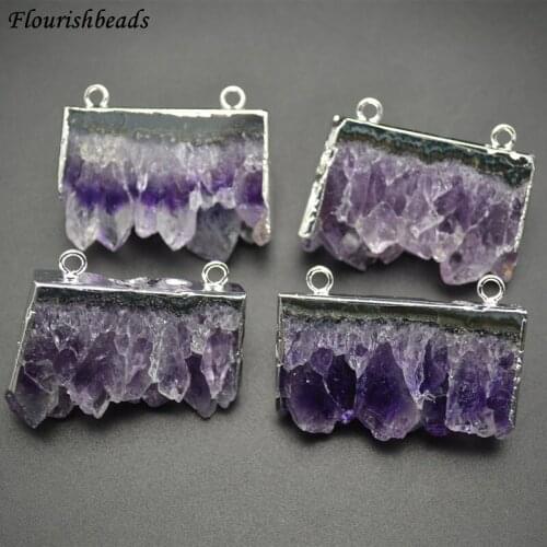 High Quality Natural Druzy Amethyst Square Slice Two Loops Pendants Fashion Jewelry Supplies