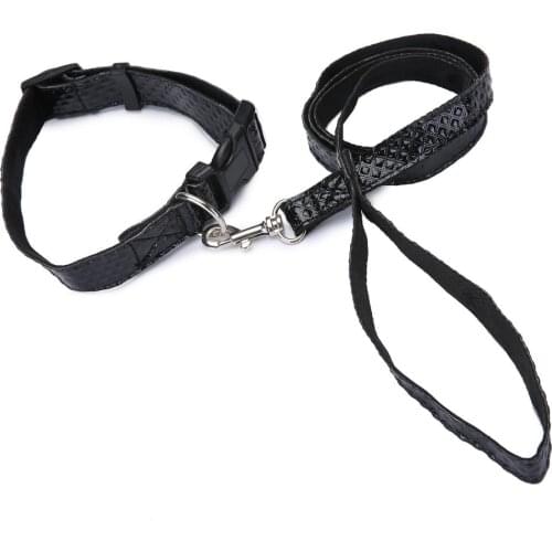 High Quality Pet Dog PU Leather Collar+Leash Black Blue Leather Dog Collar Leash Set Dog Lead Adjustable Collar S L