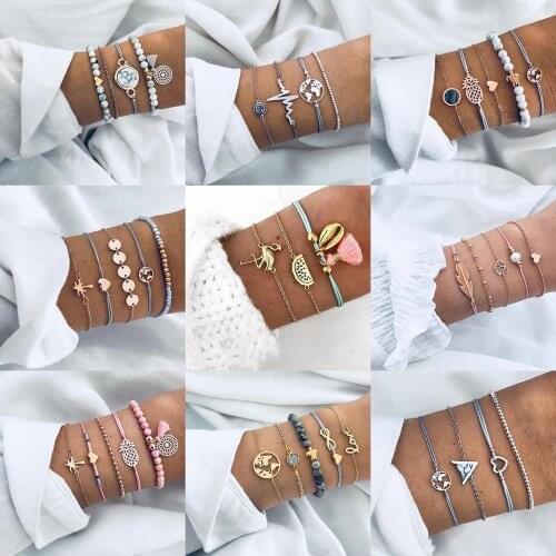 Tassel Flamingo Shell Bracelet For Women Mix Beads Creative Geometry Chain Braceles Lotus Map Friendship Jewelry Viking