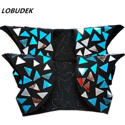 Women Stage Silver Mirror Armor Waistcoat Vest Sequins Vests Costume Bar DJ Nightclub Clothing Jazz Dancer Team Performance Wear