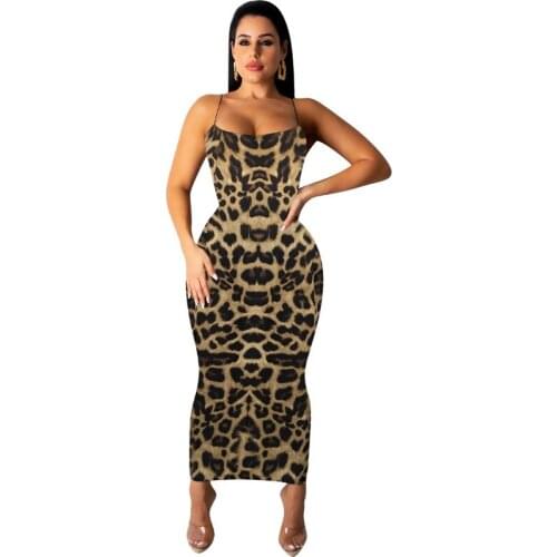 Spaghetti Strap Backless Sexy Long Dress Women Leopard Print Strapless Summer Maxi Dresses Casual Bodycon Party Dress Vestidos