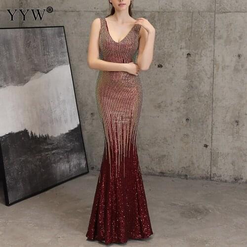 2020 Long Mermaid Dress Fashion Sequined Evening Dress Women Formal Dress Sleeveless Sexy Evening Party Long Dresses Vestido