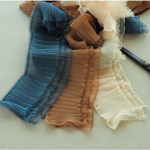 1M Pleated Guipure Lace Fabric 15cm Tulle Lace Ribbon Sewing Crafts Brown Red Blue Lace Trim For Dress encajes para costura Q02