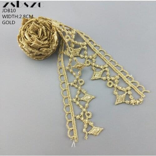 2.8CM Width 10Yards Hot Sale Gold/BLACK/WHITE Geometrica Shape Lace Trim Embroidery Glitter Dress DIY Lace Necklace Accessories