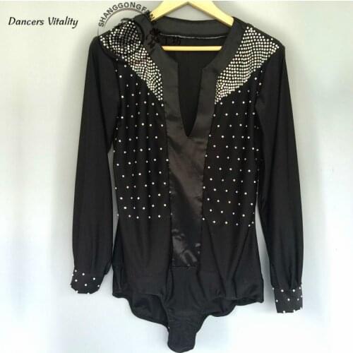 2017Men/Boy Professional Latin Dance Costume Top Male Ballroom Dance Shirt Spandex&Bright Drill Clothing For Ballroom Dancing