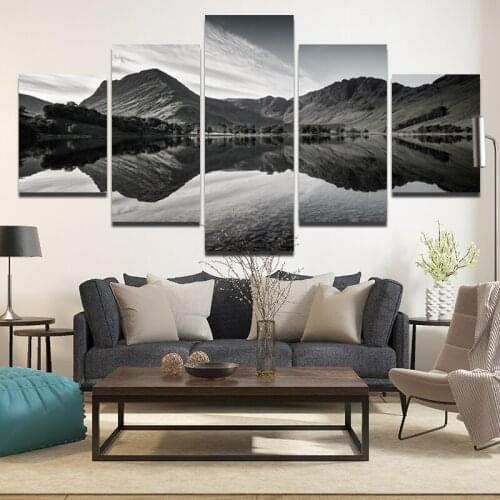 5 Pcs/set of Modern Waterproof Canvas Painting Landscape Art Black and White Poster Home Decoration Prints and Frameless Murals