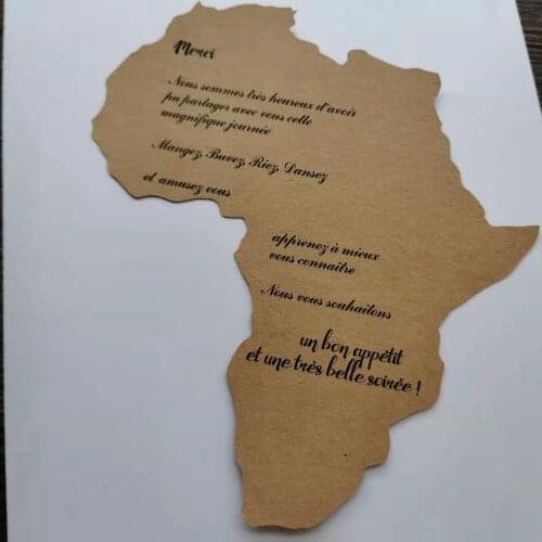 50pcs/lot Personalized menu travel theme Africa shape menu whole set available