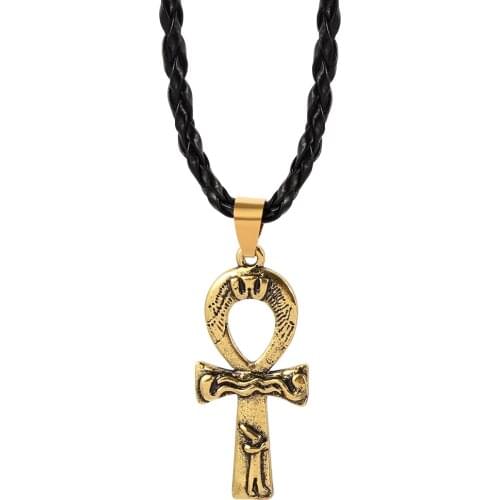 Ankh Egyptian Cross Necklace Vintage Gold Color Egypt Style Rope Chain Men Jewelry Friendship Necklaces Gift