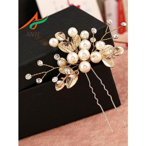 ANTI Bohemian Wedding Headdress Gold Leaves Crystal Pearls Bride Accessories Rhinestone Comb Crown Evening Hair Accessories