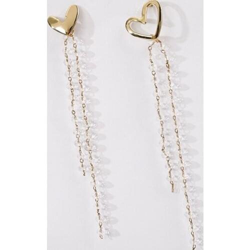 Asymmetrical Hollow Alloy Hearts Long White Beads Dangle Earrings & Drop Earrings for Women & Girls