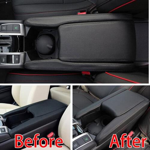 BBQ@FUKA 3pcs Black Auto PU Leather Center Armrest Box Surface Case Covers Trim Fit For Honda Civic 2016-2017 Car Styling Covers