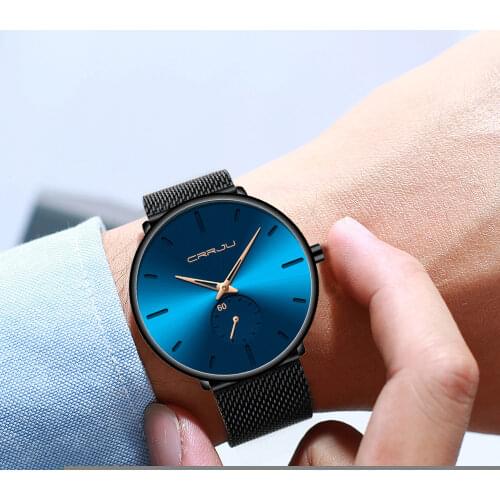 CRRJU Brand 2019 New Simple Ultra-thin Men Watch Fashion Minimalist Stainless Steel Mesh Quartz Wristwatch Relogio Masculino