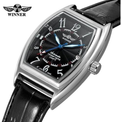 Fashion T-Winner Top Brand Mens Automatic Watch Top Luxury Brand Relojes Hombre Date Function Tonneau Shape Leather Watches