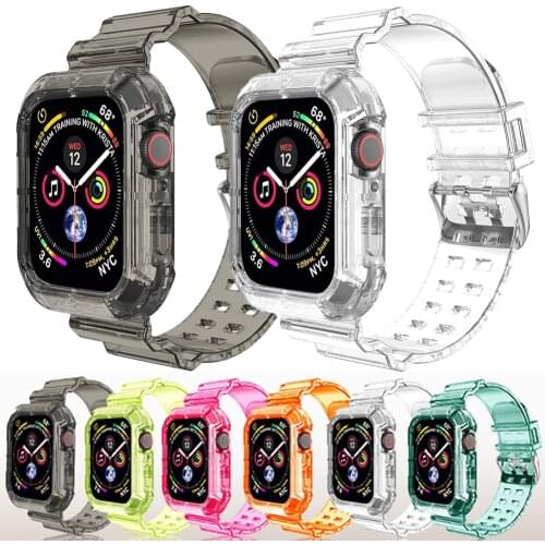 Case+Strap for Apple Watch Band 44mm 40mm iWatch 42mm 38mm Silicone Transparent watchband Bracelet apple watch series 6 se 5 4 3