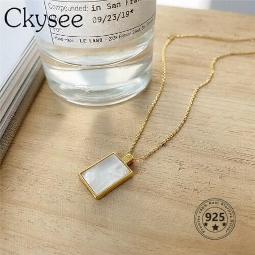 Ckysee New 925 Sterling Silver Double-sided Shell 18K Gold Plated Square Necklace For Women Charm Choker Fashion Jewelry