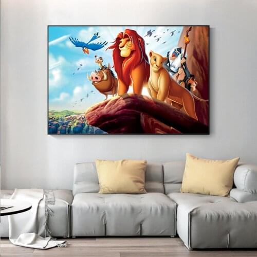 Disney Lion King Movie Art Canvas Print Animal Painting Posters and Prints Retro Decorative Wall Pictures for Living Room