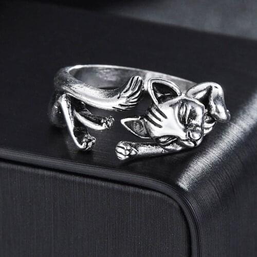 Hot Sale Vintage 3D Sleeping Cat Style Ring For Men Women Index Finger Open Rings Adjustable Size Male Jewelry Gift