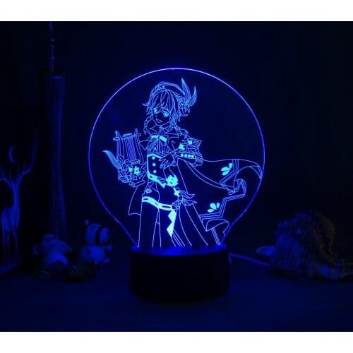 Game Genshin Impact Figurine Albedo 3D Illusion Lamp for Bedroom Decor LED Light Atmosphere Bedside Night Lamps Kids Gift