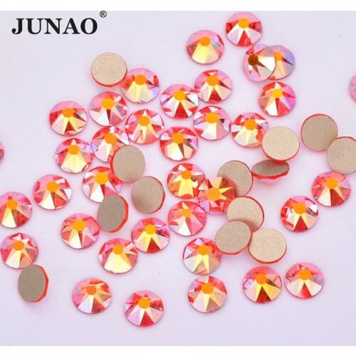 JUNAO ss20 Orange Red AB Facet Rhinestones Glass Flat Back Stones Nail Art Decoration Non Sewing Strass for Manicure Crafts