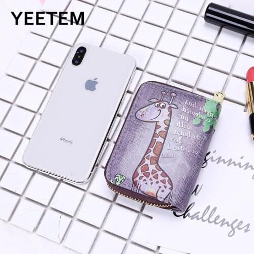 Girl cartoon short wallet girl giraffe elephant card holder ladies fashion multi-layer business card zipper graffiti coin purse