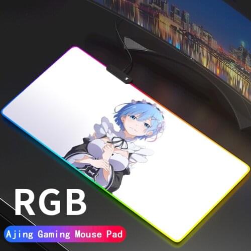 Emilia Re:Zero Mouse Pad Rem Girly Gamer RGB Large Anime Mousepad XXL For Desk Keyboard LED Backlit Carpet